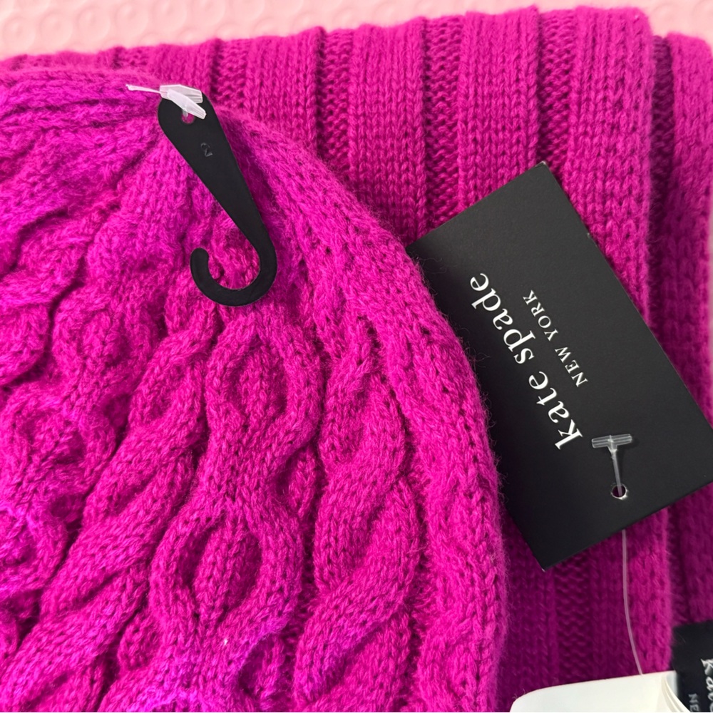 Kate Spade Velvet Bow Knit Scarf w/Beanie- Marker Pink